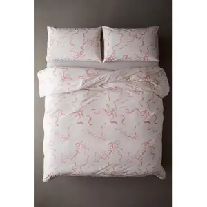 Luxury Bow Duvet Cover Set – Soft, Cozy Bedding with Elegant Bow, Ruffled Chic Comforter Cover, Coquette, Pink Bed Sets (Pink Bows, Queen)