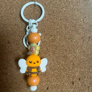 Cute Bee Keychain with Orange Beads and White Wings for Kids and Adults