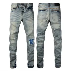 Menswear Trendy Comfortable Stylish Distressed Ripped Jeans with Pockets Slim Fit Denim Pants for Men Fashion Streetwear Trouser Plain Beige - Outfit
