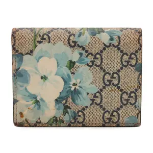 Pre-owned GUCCI Vegan Leather Small Leather Goods GG Blooms GG Supreme Card Case