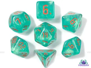 Magic Sea | Glittery Teal & Orange | Acrylic Dice Set (7)