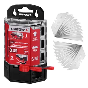 ARROW 100-Pack SK2 Utility Knife Blades, Premium Tempered Steel Box Cutter Blades with Convenient Dispenser, Sharp & Durable Replacement Blades for Cutting, Crafting, DIY Projects