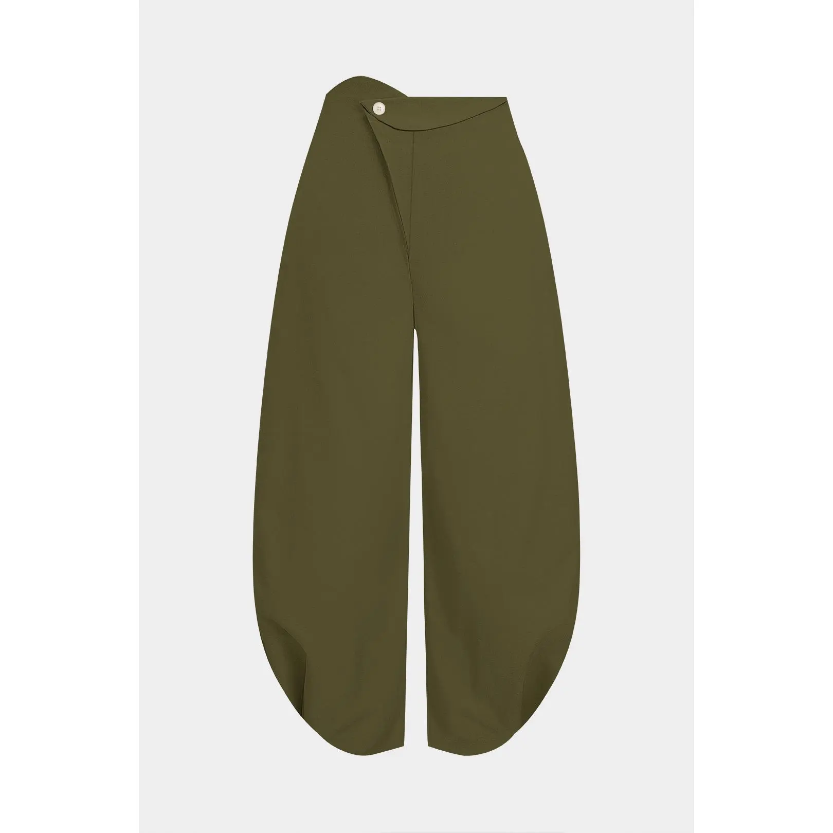 Linen Cotton Barrel Trousers for Women with a Casual Loose Fit and Asymmetrical Ruched Button Waist, Bottoms, Pants, Asymmetric Cut