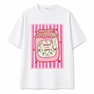 Jesus Is My Jam Strawberry Jam JarGraphic T-Shirt, Pink WashedChristian Tee with "Make His MercyKnown" Tagline