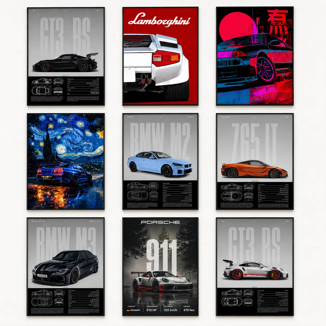 Porsche 911 GT3 RS Supercar Canvas Poster, High-Definition Car Wall Art, Modern Automotive Home Decor for Living Room, Sports Car Poster, Racing Wall Decor, Garage Decor, Car Enthusiast Gift, Luxury Car Art