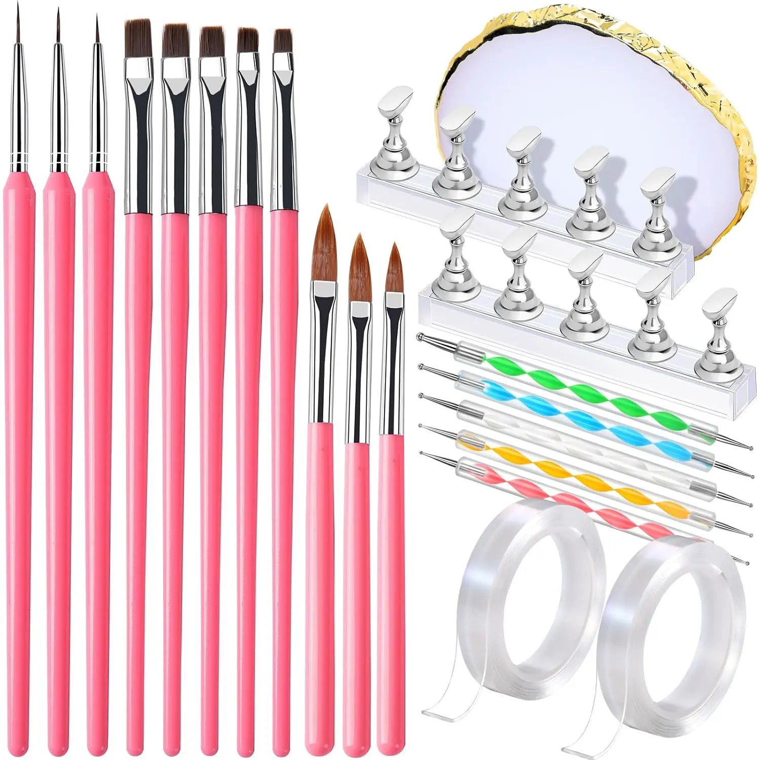 Nail Art Brushes, Nail Brush Set With Nail Stand, Nail Holder For Painting Nails, Nail Art Tools, Nail Design Tools, 11PCS Nail Brushes For Nail Art, Nail Dotting Tool, Nail Art Palette, Pink