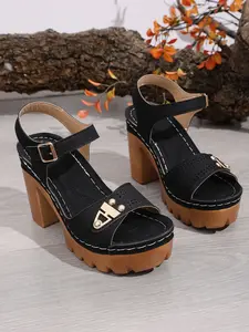 New Women's Summer Sandals, Elegant PU Leather High Heel, Metal Buckle, Comfortable Fashion, All Seasons, Less Than Ankle Height