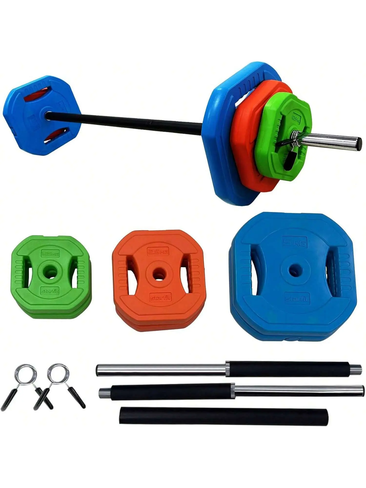 40 Lbs Adjustable Barbell Weight Set with Quick-Change Green, Orange, Blue Rubber Plates, Cushioned Grips for Home & Gym Strength-Training Equipment, Weights