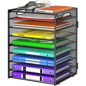 9 Tier Paper Organizer with Handle, Black Large Capacity Desk Organizer Mesh File Folder Letter Paper Tray Desktop Document Sorter for Classroom, School, Office Accessories Organization