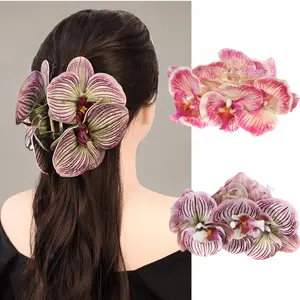 Bohemian Artificial Butterfly Orchid Hair Claws Clips Large Flower Hair Piece Fake Floral Bridal Wedding Hair Accessory for Women