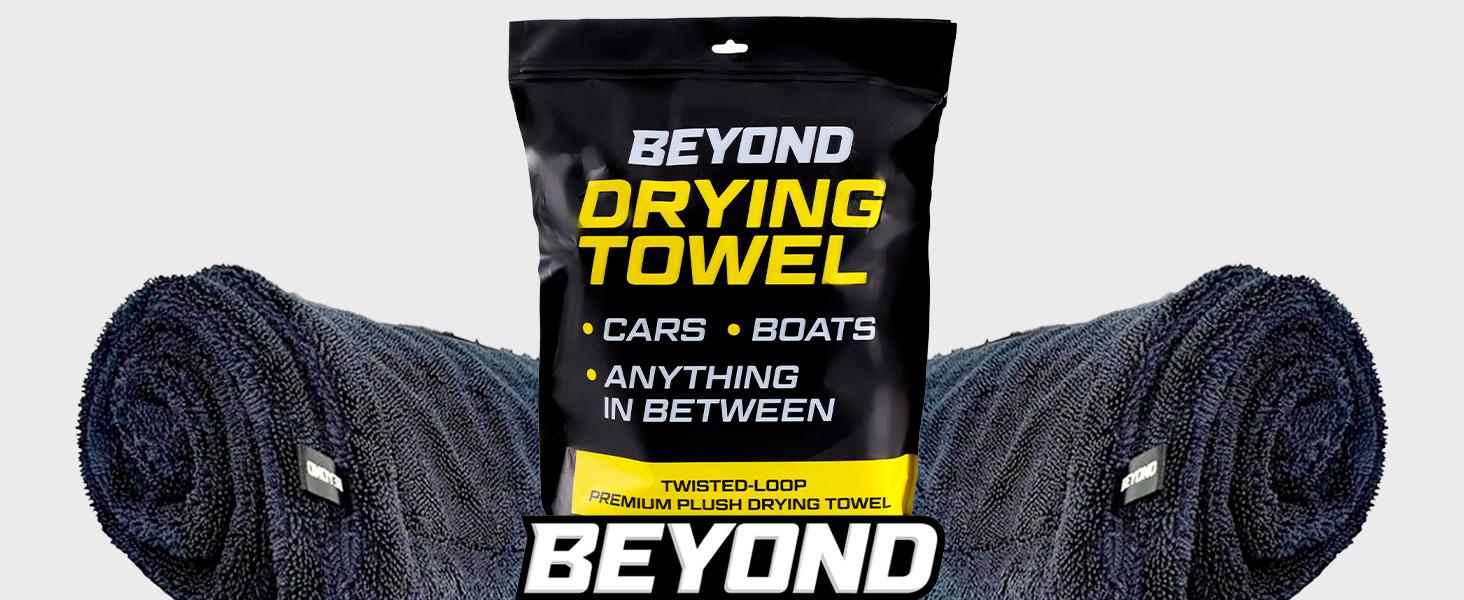 Beyond Drying Towel - Premium Car Drying Microfiber - Large & Super Absorbent - Detailing Towel for Cars and Boats - One-Pass Scratch Free Cleaning Towel - 24 x 36 Black