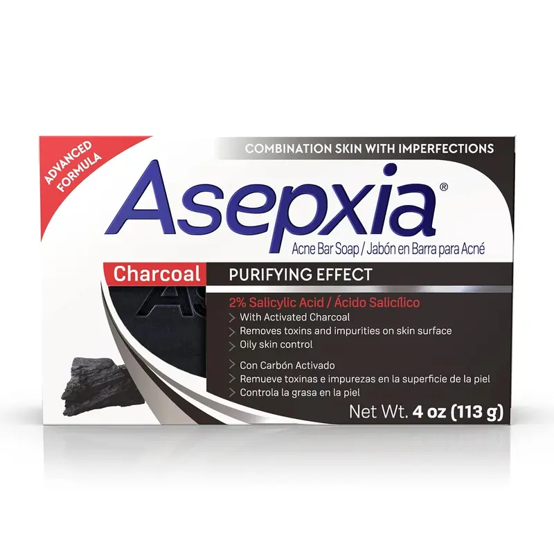 Asepxia Anti-Acne Activated Charcoal Facial Bar Soap Cleanser - 4 oz, Salicylic Acid, Benzoyl Peroxide Exfoliant, Advanced Hydro Force Formula, for Blemish-Prone Skin, Detoxifying Oil Control, Pore & Skin Repair, Deep Cleansing (Acne Treatments)