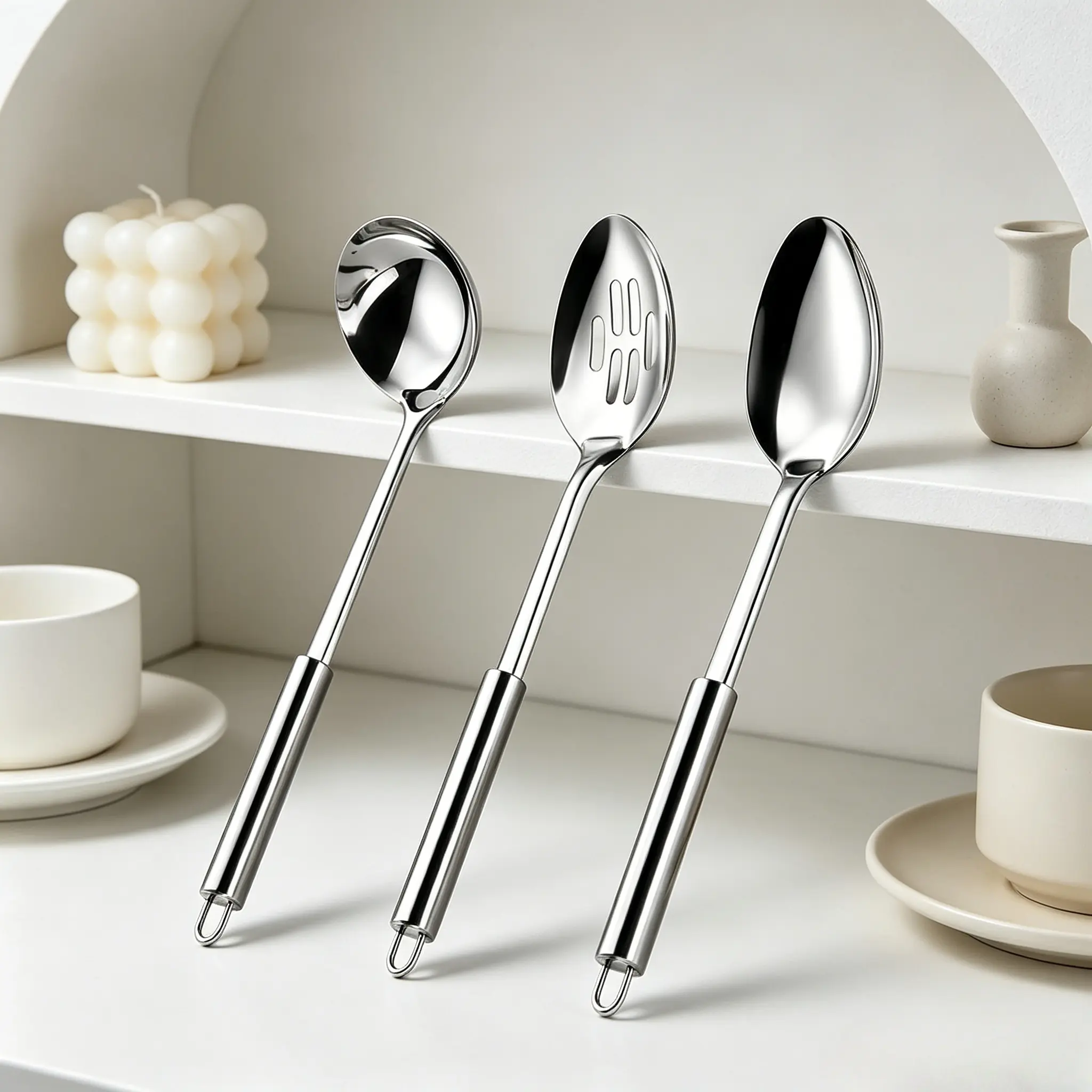3-Piece Stainless Steel Serving Utensils Set – Silver Heavy Duty Serving Spoon, Slotted Spoon & Soup Ladle for Buffet, Parties, Thanksgiving, Christmas, BBQ, Large Bowls & Family Dinner – Dishwasher Safe