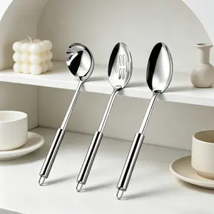 3-Piece Stainless Steel Serving Utensils Set – Silver Heavy Duty Serving Spoon, Slotted Spoon & Soup Ladle for Buffet, Parties, Thanksgiving, Christmas, BBQ, Large Bowls & Family Dinner – Dishwasher Safe