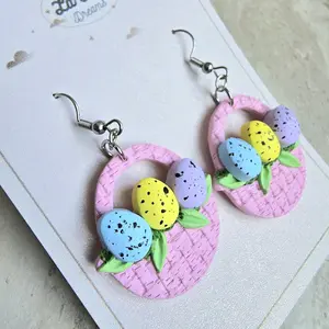 Easter Baskets Dangle Earrings Collection Handmade Polymerclay Hypoallergenic Lightweight Spring Jewelry