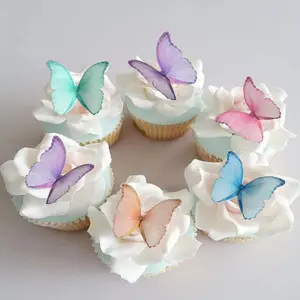 XY-SO16 Edible Wafer Paper Butterflies Set of 48 Purple Colorful Cake Decorations, Cupcake Topper Mixed Color Ornaments Pink