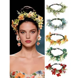 1pc Flower Headband Boho Floral Crown Adjustable Bridal Halo Headpiece Fairy Crown Wedding Party Festival