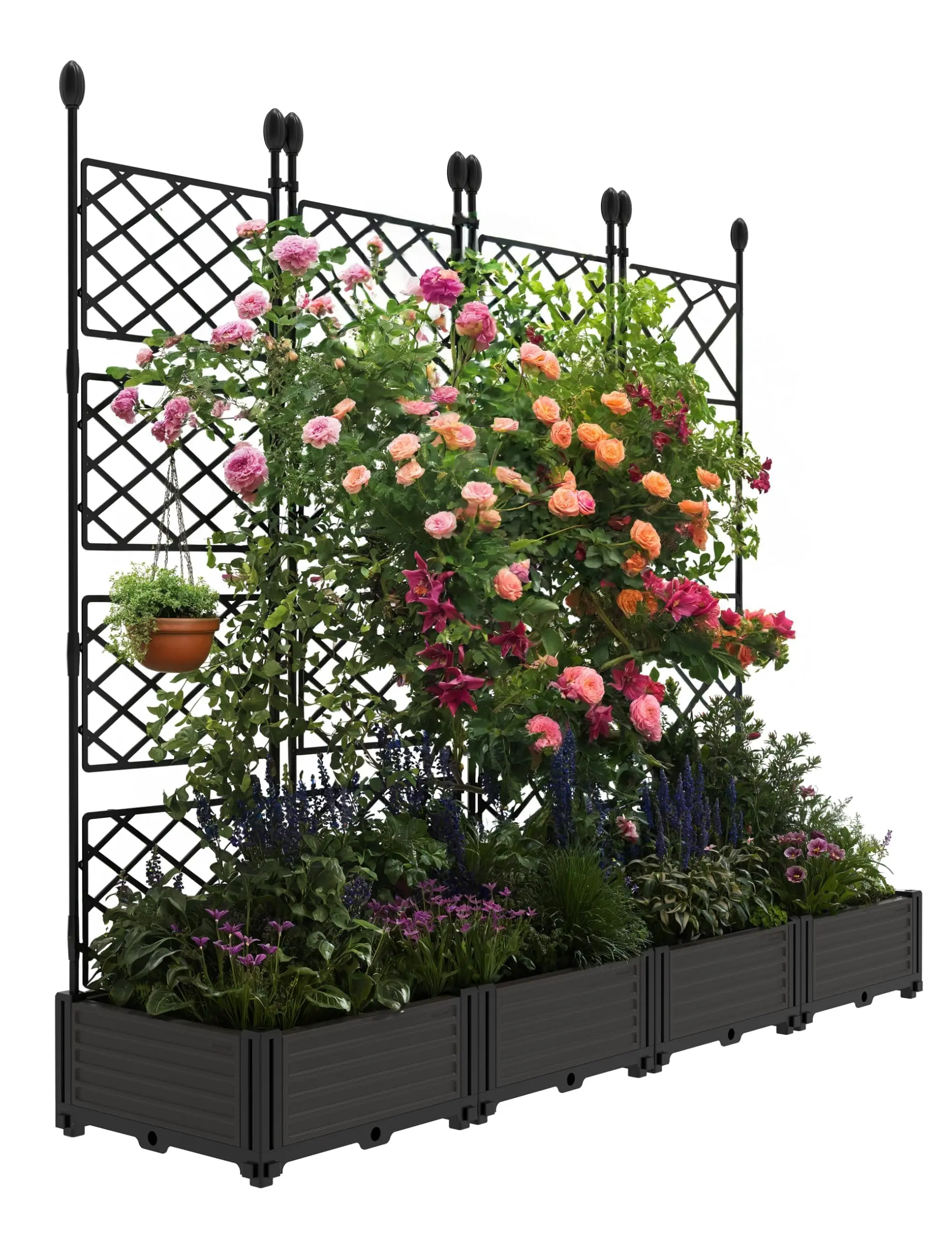 GAOMON 4-Piece Raised Garden Bed Kit with Vine Trellis - Stackable Vegetable Planters for Raised Bed Gardening, Balcony Outdoor Vertical Plant Stand Outdoor Furniture Sets, Small Space Climbing Plants