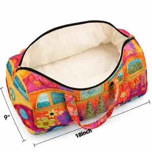 Women's Boho Quilted Duffel Bag - Vintage Hippie Van Floral, Large Capacity Weekender Tote, Lightweight Aesthetic Carry-On Luggage, Gym Beach Bag for Purchase