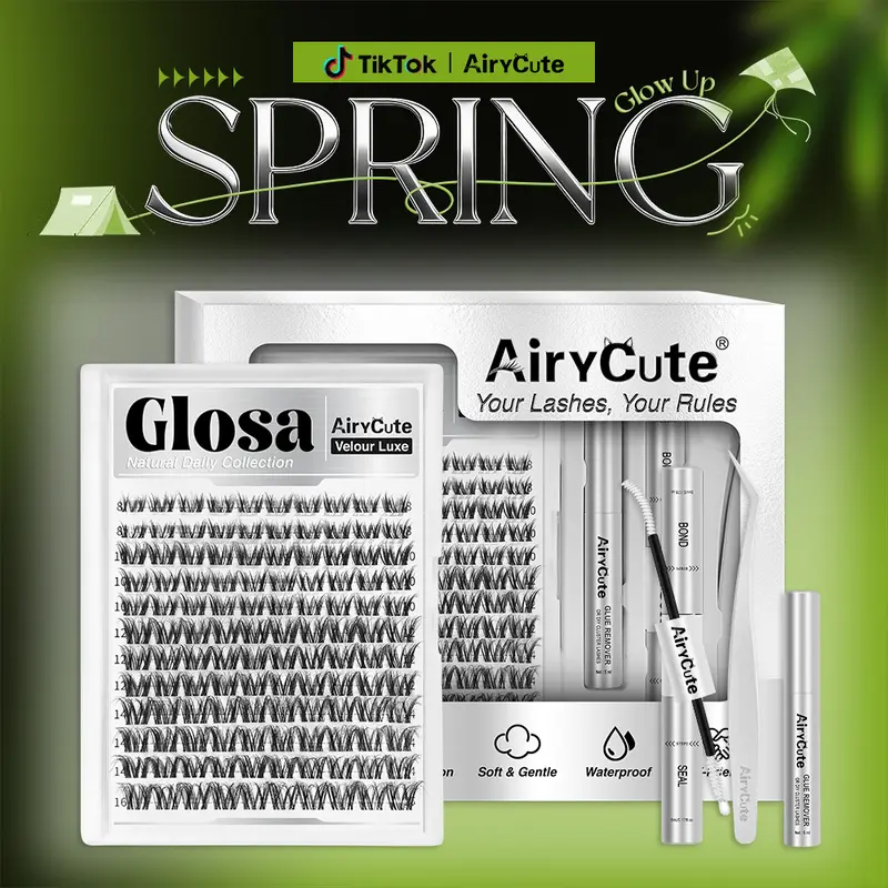 Glosa | AiryCute Velour Luxe Collection Upgrade U Lashes with Ultra-Dense, Waterproof, Long-Lasting Lashes | Vivi | Natural Daily | Beginner-Friendly DIY Lashes for a Flawless, Voluminous Look | Trendy & Must-Have Clusters