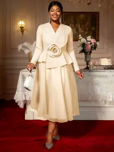 Plus Size Women's 3D Floral Sheer Long Dress, V Neck Sleeveless Party Wedding Guest Formal Occasion, Elegant Evening Gown