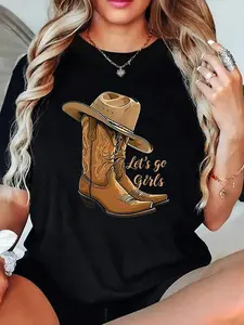 Vibrant Western Graphic Print T-Shirt women's shirts