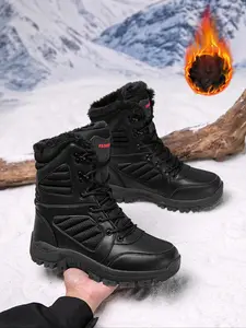 Men's Winter Comfortable Front Buckle Thick Sole Snow Boots, Mid-Calf Fashion Outdoor Walking Shoes, Unisex Hiking Boots Winter Warm Boots