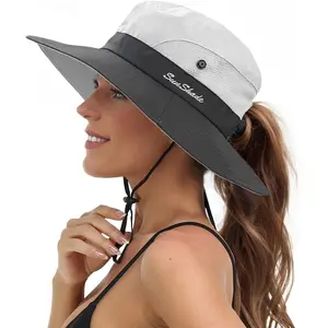 Sun Hats for Women Beach Hat Ponytail Hat Womens Sun Hat with UV Protection Wide Brim