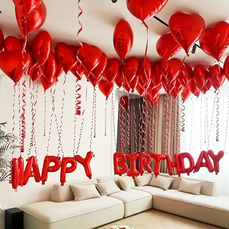 1 Set/1061pcs Birthday Letter Balloon Set with 15 Red Love Balloons 30 Latex Balloons 1000 Petals & Accessories for Birthday Valentine's Day Confession Decorations birthdayballoon