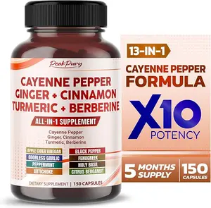Cayenne Pepper 8000mg Ginger 3000mg Turmeric 2500mg Berberine 2500mg - Digestion, Gut Heath Support - Made in USA
