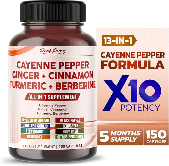 Cayenne Pepper 8000mg Ginger 3000mg Turmeric 2500mg Berberine 2500mg - Digestion, Gut Heath Support - Made in USA