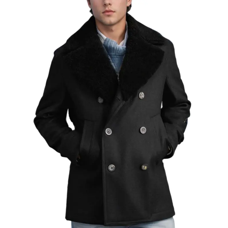 Autumn Winter Men's Wool Coat Fashion Double-Breasted Wool Jacket Slim Fit Wool Coat