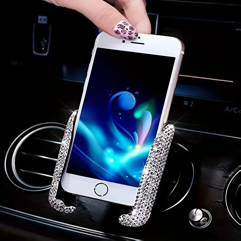 Rhinestone Decor Car Phone Holder, Car Cellphone Mount, Car Air Vent Phone Holder, 360-Degree Adjustable Phone Bracket, Universal Car Interior Accessories, Cell Phone Mounts, Phone Mount For Car, Cell Phone Holders