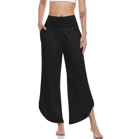 UEU Women's Wide Leg Yoga Pants High Waisted Comfy Loose Casual Trouser with Pockets Comfort Lightweight Soft Chic Basic Bottom Fall Womenswear