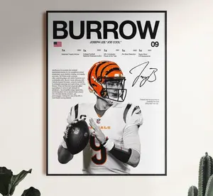 Joe Burrow Poster, NFL Wall Art, CincinnatiBengalsPrint, Burrow , Football Poster Art,NFL Man Cave Decor, Bengals Gift Print - POSTER NO FRAME