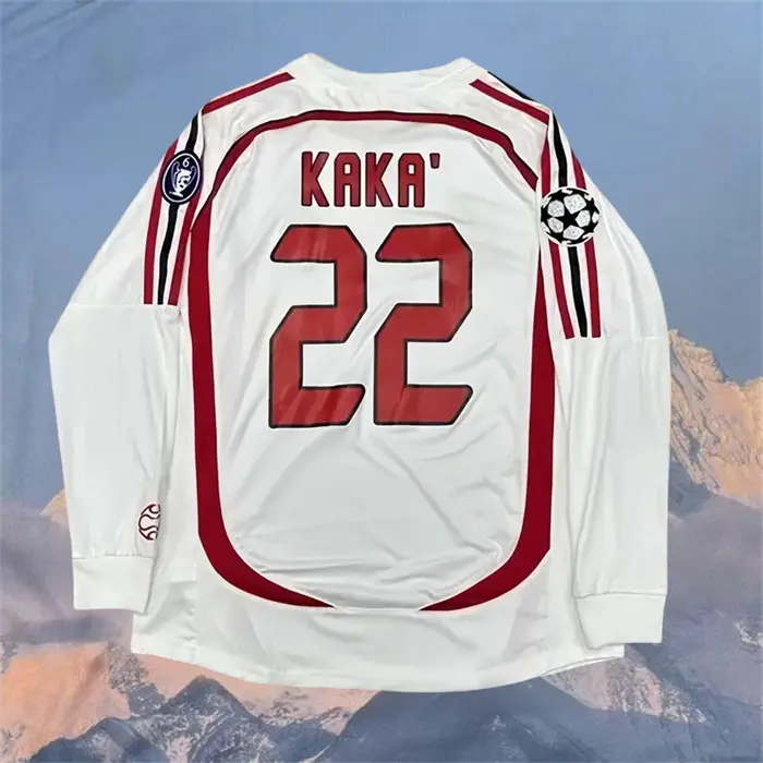 06-07 Away Retro White No.22 Kaka Long Sleeve Soccer jersey