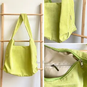 Black Corduroy Tote Bag: Retro Style with Adjustable StrapNew Year Gift