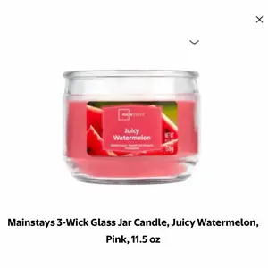 Mainstays 3-Wick Glass Jar Candle Juicy Watermelon Pink 11.5 oz Scented Home Fragrance