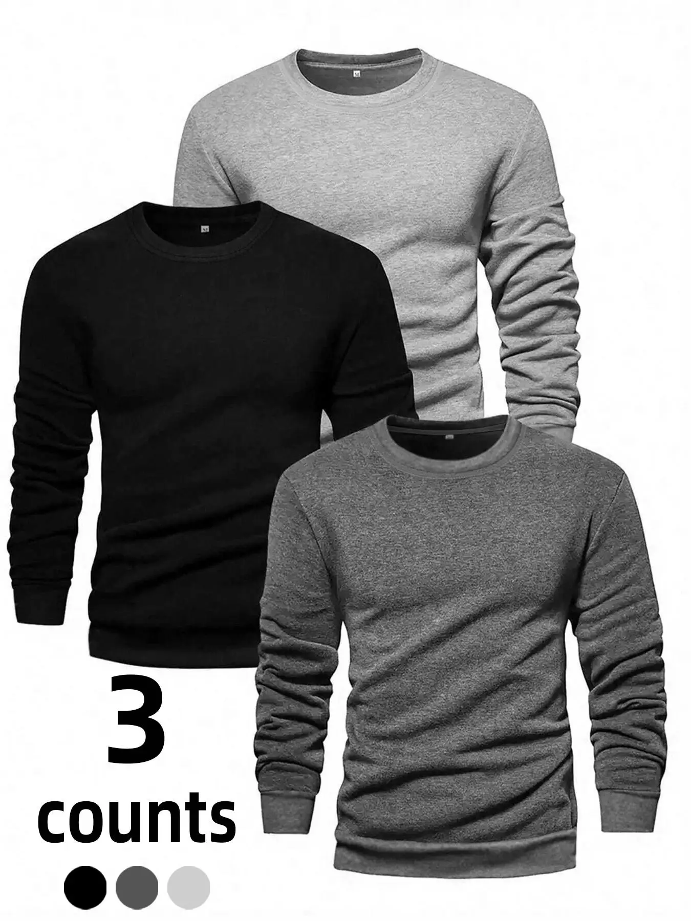 Men's Solid Crew Necks Long Sleeve Tee, Casual Comfortable Round Neck T-shirt for Fall & Winter, Men's Top for Daily Wear Crew Necks