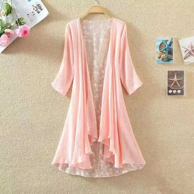 Women Elegant Lace Patchwork Mid Length Coat Breathable Lightweight for Beach Vacation Office Wear