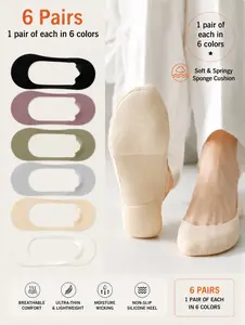 Women's Plain Invisible Low Cut Ankle Sock Pack (6 Pairs) - Summer Ice Silk Fabric, Soft, Breathable, Sponge Sole, Non-Slip, Shock-Absorbent, Sweat-Absorbent, for High Heels & Flats, Ideal for Home Casual Wear & Gifting, Low Cut Socks, Plain Invisible Soc