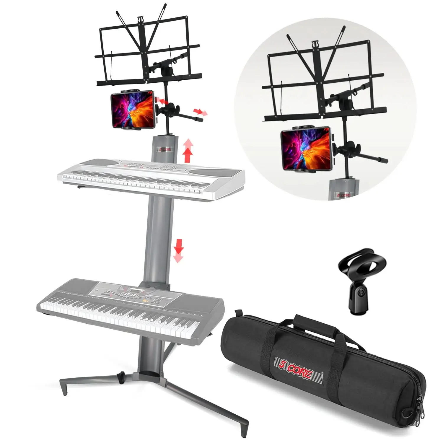 5 Core Keyboard Stand 2 Tier Column for 61/76/88 Key board Heavy Duty Aluminum Build Stands