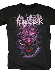 Men's Deathcore Graphic T-Shirt | As Blood Runs Black Metal Style Tee | 100% Pure Cotton Edgy Dark Aesthetic Top | Vintage Distressed Purple Demon Art Streetwear Short Sleeve