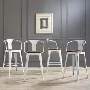 Modway Promenade Bar Stool Set of 4 in White