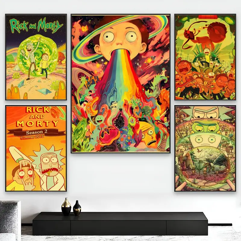 PIKPAKA Vintage Cartoon R-Rick-And-M-Morty Painting Calligraphy Waterproof & Scratch-Resistant Canvas Art - Premium Oil Painting Style Wall Decor For Living Room, Bedroom, Kitchen & Café, Perfect Holiday & Party Gift