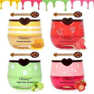 4/6 PCS Bee Lip Balm Honey Pot,Strawberry&Honey&Watermelon&Apple Lime Lip Sleeping Mask,Hydrating Prevention Dry Lip Care,Moisturizing Lip Mask Overnight Reduces Lip Lines,perfect  christmas gift for woman&girl