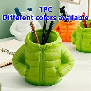 1PC Creative 3D Printed Down Jacket Pen Holder | Multi-Purpose Desktop Organizer | For Stationery & Makeup Brushes | Cute Home Office Decor | Perfect Back-to-School & Unique Gift