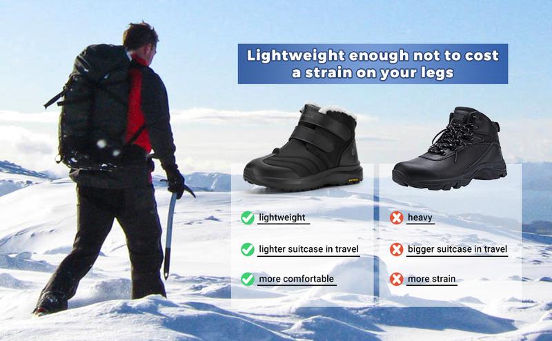 FitVille Men's CozyCore Winter Boots V8 - Jet Black Slip Resistant Snow Boots with High Rebound EVA Foam & Adjustable Velcro Strap for Wide Feet