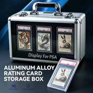 1pc 3-Row Premium Silvery Graded Card Slab Case With Key Lock, Top Clear Display 3-slot For PSA CGC Graded Card, Aluminum Alloy Storage Box For BGS CGC ACE TAG For Sports Star TCG Trading Magnetic Cards, Holder about 55x Graded Slabs, Portable Collection