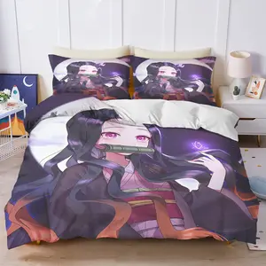 Demon Slayer: Kimetsu no Yaiba Nezuko Kamado Down Duvet Cover Set, bedding set, soft and comfortable, featuring cartoon anime print, a perfect gift for holiday decorations.
